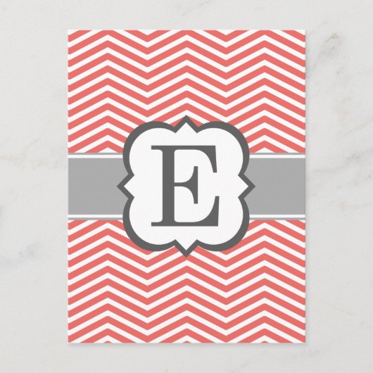 Coral White Monogram Letter E Chevron Briefkaart (Voorkant)