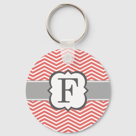 Coral White Monogram Letter F Chevron Sleutelhanger (Voorkant)