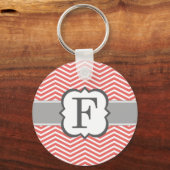Coral White Monogram Letter F Chevron Sleutelhanger (Voorkant)