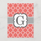 Coral White Monogram Letter G Quatrefoil Briefkaart (Voorkant)