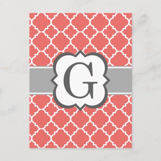 Coral White Monogram Letter G Quatrefoil Briefkaart (Voorkant)