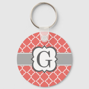 Coral White Monogram Letter G Quatrefoil Sleutelhanger
