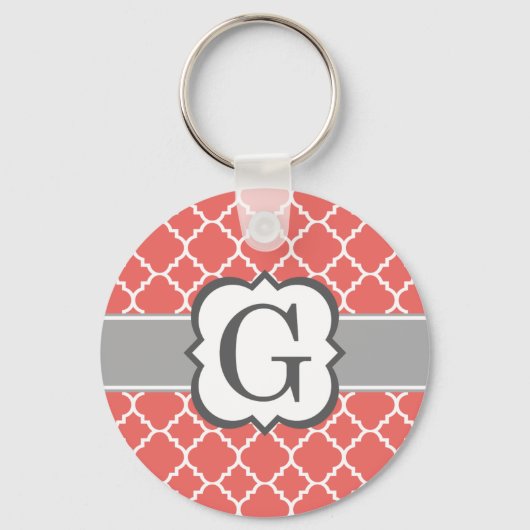 Coral White Monogram Letter G Quatrefoil Sleutelhanger (Voorkant)