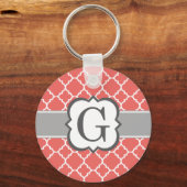 Coral White Monogram Letter G Quatrefoil Sleutelhanger (Voorkant)