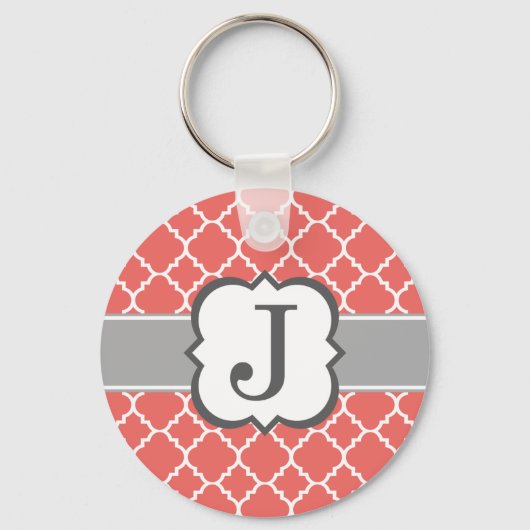 Coral White Monogram Letter J Quatrefoil Sleutelhanger (Voorkant)