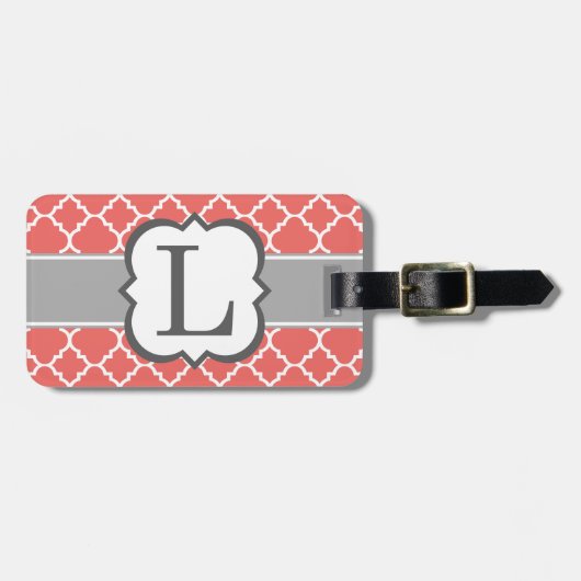 Coral White Monogram Letter L Quatrefoil Bagagelabel (Voorkant horizontaal)