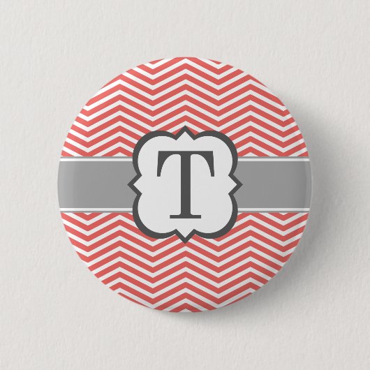 Coral White Monogram Letter T Chevron Ronde Button 5,7 Cm (Voorkant)