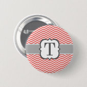 Coral White Monogram Letter T Chevron Ronde Button 5,7 Cm (Voorkant /achterkant)