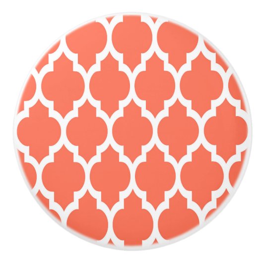 Coral White Moroccan Quatrefoil Pattern #4 Keramische Knop (Voorkant)