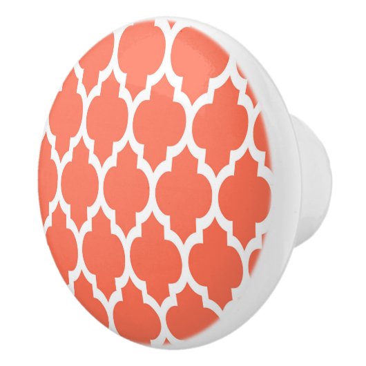 Coral White Moroccan Quatrefoil Pattern #4 Keramische Knop (Rechts)