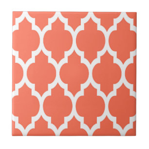 Coral White Moroccan Quatrefoil Pattern #4 Tegeltje