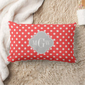Coral White Polka Dots Grey Quatrefoil 3 Monogram Kussen (Deken)