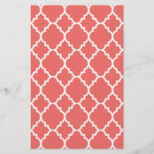 Coral White Quatrefoil Moroccan Pattern Briefpapier (Voorkant)