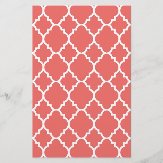Coral White Quatrefoil Moroccan Pattern Briefpapier (Voorkant)