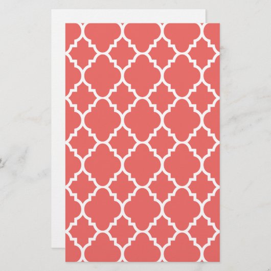 Coral White Quatrefoil Moroccan Pattern Briefpapier (Voorkant / Achterkant)