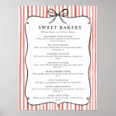 Coral White Stripe Vintage Bow Price List Poster (Voorkant)
