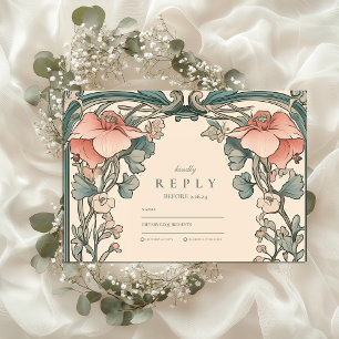 Coral Wildflower Lijst bruiloft RSVP Kaartje