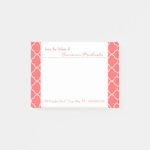 Coral Wit Quatrefoil Patroon Monogram Post-it® Notes