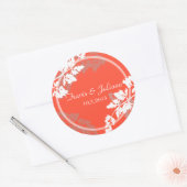 Coral Woodland Leaf Monogram Ronde Sticker (Envelop)