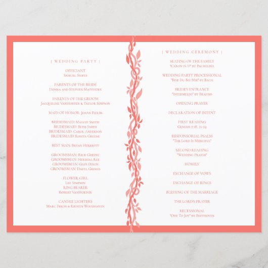 Coral Woodsy Wedding Ceremony Folded Programme (Achterkant)