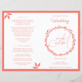 Coral Woodsy Wedding Ceremony Folded Programme