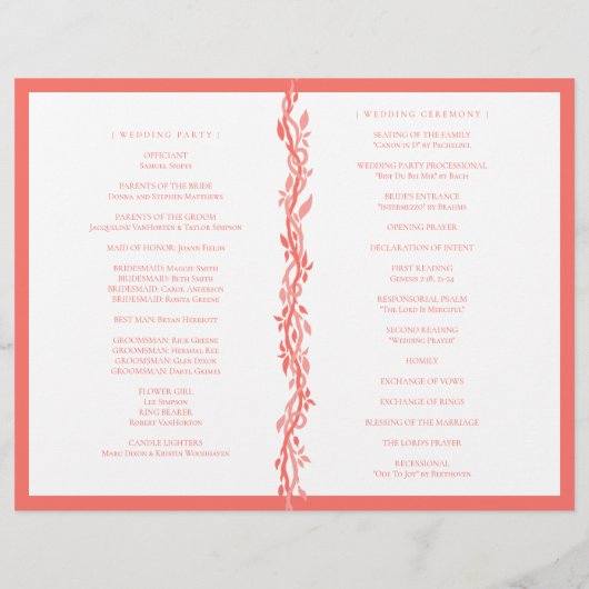 Coral Woodsy Wedding Ceremony Folded Programme (Achterkant)