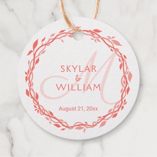 Coral Woodsy Wedding Double Sided Gold Foil Bedankjes Labels (Achterkant)