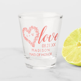 Coral Woodsy Wedding Garland Heart Bridal Party Shot Glas