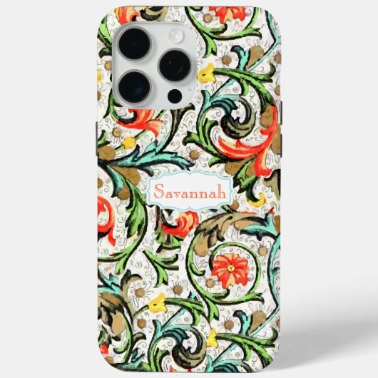 Coral Yellow Green Gold  Floral Damask Case-Mate iPhone Case (Achterkant)