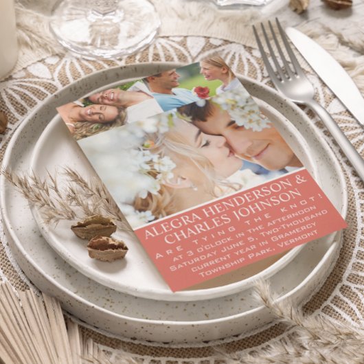 Coral Your Photo Typography Wedding Invitations Kaart