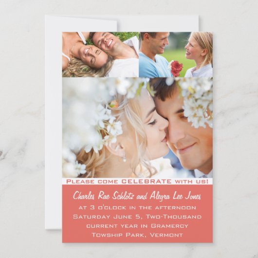 Coral Your Photo Wedding Invitations Kaart (Voorkant)