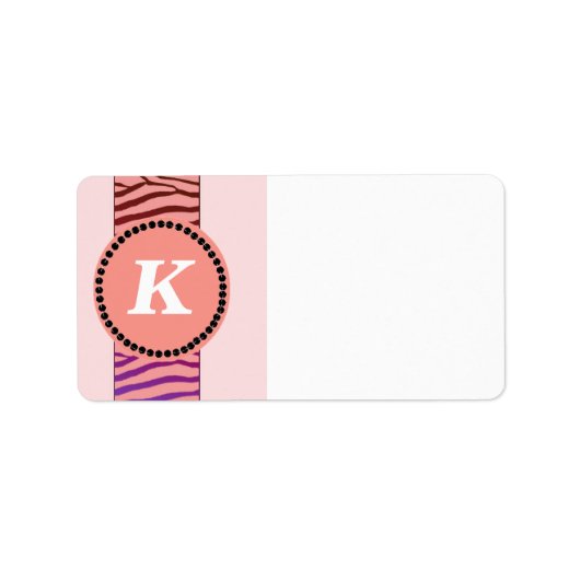 Coral Zebra Pattern Monogram Etiket (Voorkant)
