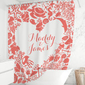 Coral Zee Creatures Heart Couples Monogram Douchegordijn