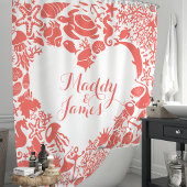 Coral Zee Creatures Heart Couples Monogram Douchegordijn
