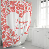 Coral Zee Creatures Heart Couples Monogram Douchegordijn