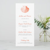 Coral Zee Shell Wedding Menu Kaart (Staand voorkant)