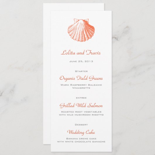Coral Zee Shell Wedding Menu Kaart (Voorkant / Achterkant)