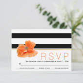 Corale papaver, zwarte witte strepen bruiloft RSVP (Staand voorkant)