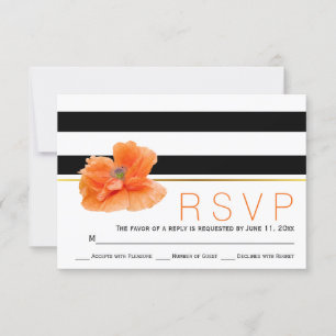 Corale papaver, zwarte witte strepen bruiloft RSVP Kaartje