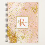Corale perzik waterverf en gouden confetti monogra planner (Voorkant)