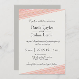 Corale perziken strepen witte grijze trouwuitnodig kaart