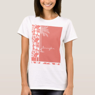 Corale roze tropische hibiscus; Zomerpalm T-shirt