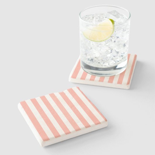 Corale strepen en witte snoepjes stenen onderzetter (Zijkant)