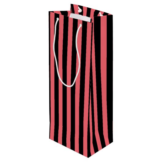 Corale strepen en zwarte snoepjes wijn cadeautas (Achterkant Gekanteld)