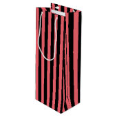 Corale strepen en zwarte snoepjes wijn cadeautas (Voorkant Gekanteld)