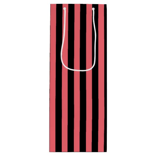 Corale strepen en zwarte snoepjes wijn cadeautas (Voorkant)