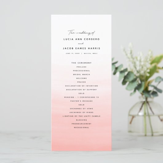 Corale waterverf bestemming bruiloft programmakaart (Staand voorkant)