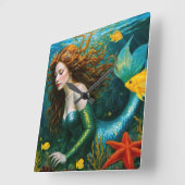 "Coralyn" - Mooie mystieke zeemeermin Vierkante Klok (Hoek)