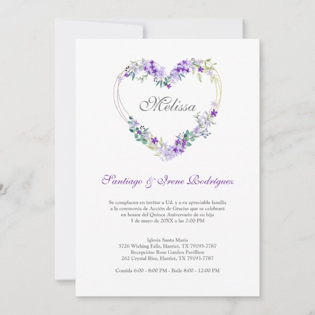 Corazón Floral en Morados para Quinceañera (Voorkant)