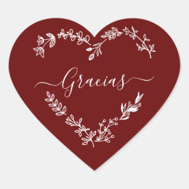 Corazón Floral Gracias en Español Fondo Burdeos Hart Sticker
